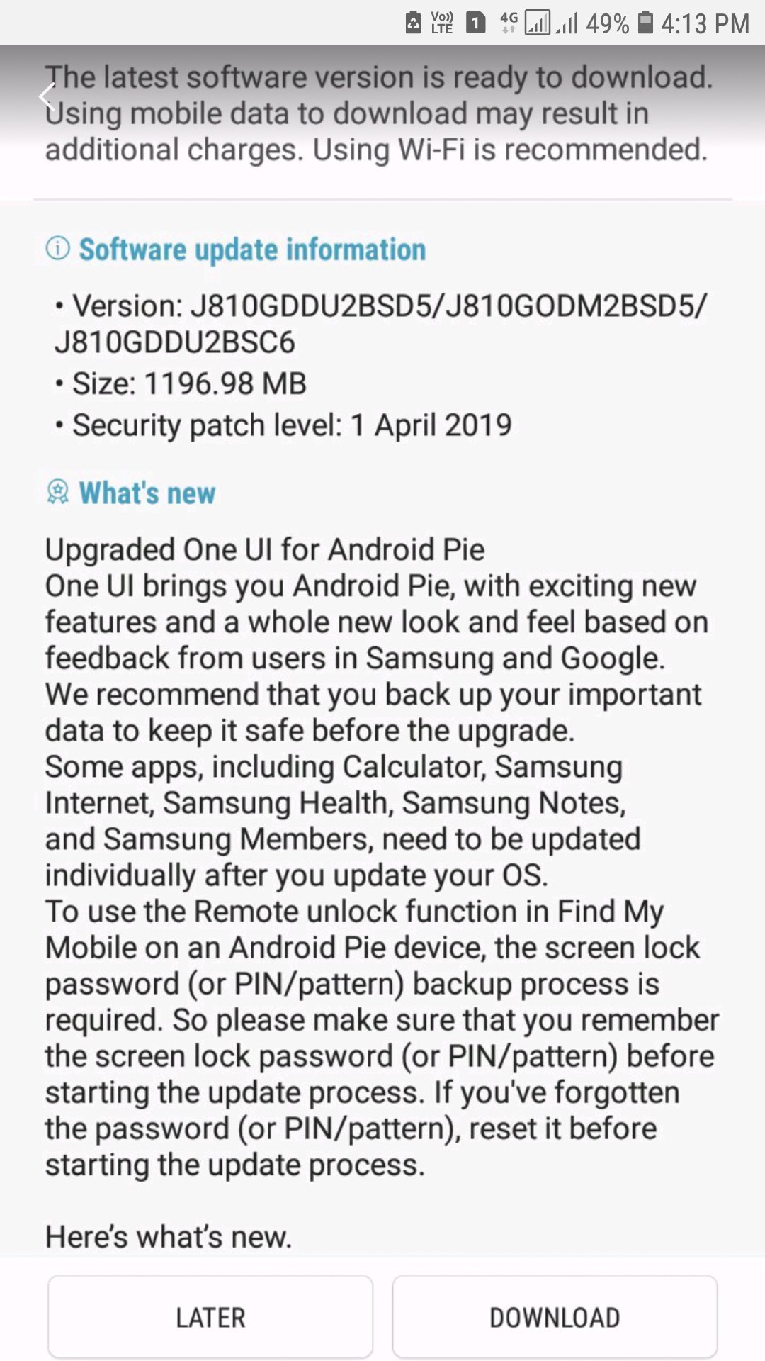 Galaxy J8 Pie Update