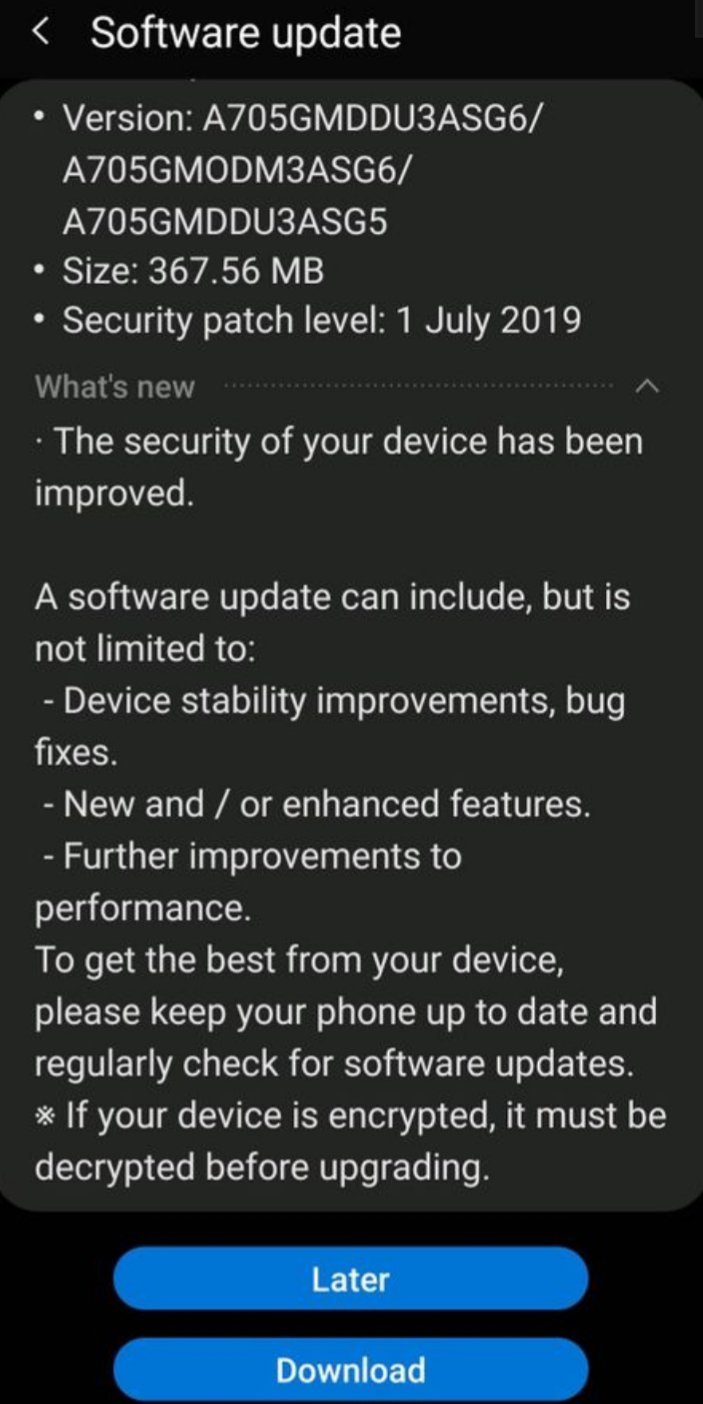Galaxy A70 July Update