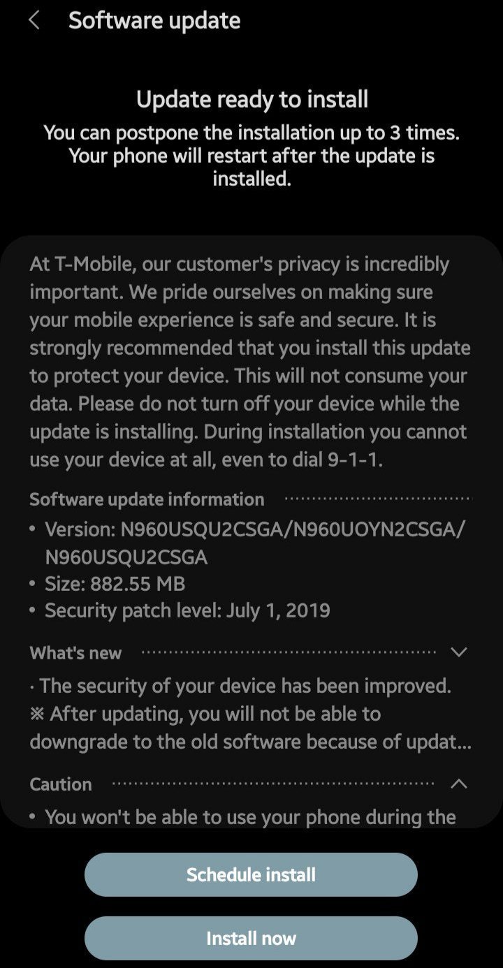 Galaxy Note 9 Update