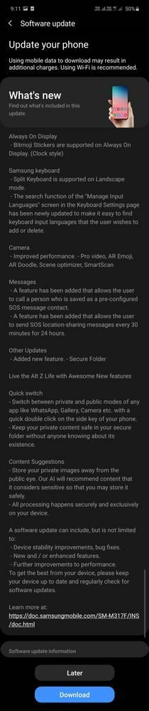 Galaxy M31s One UI 2.5 Update