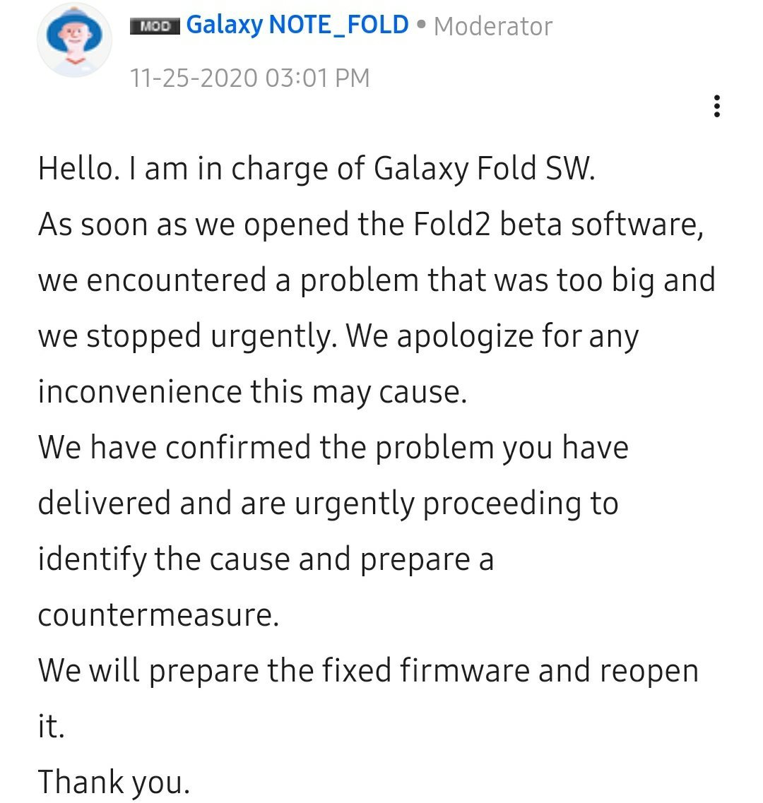 Galaxy Z Fold 2 Beta Error