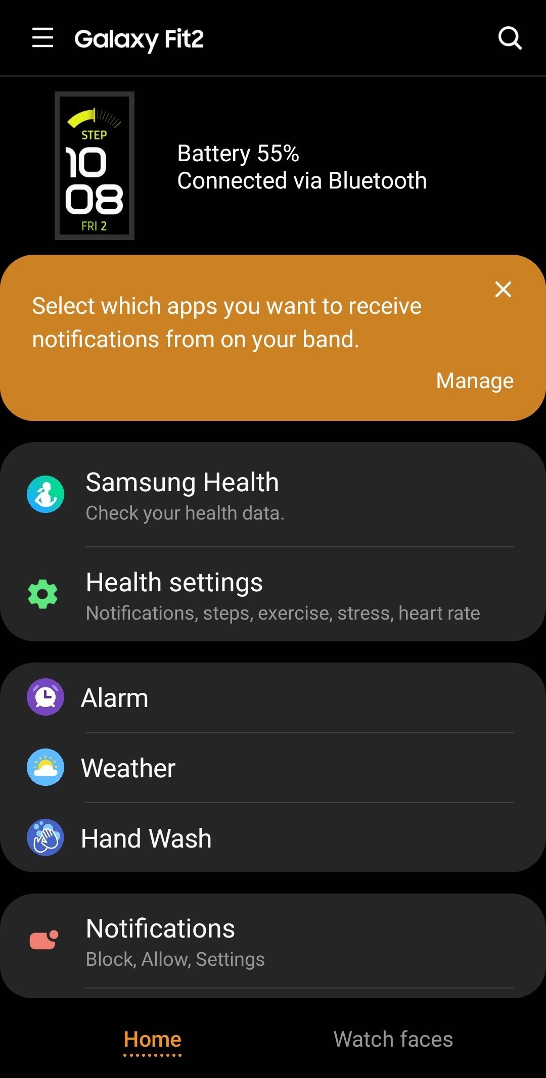 Notifications on Galaxy Fit 2