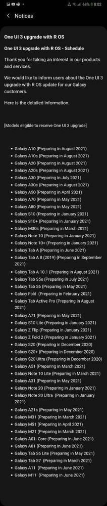 Samsung Android 11 Schedule