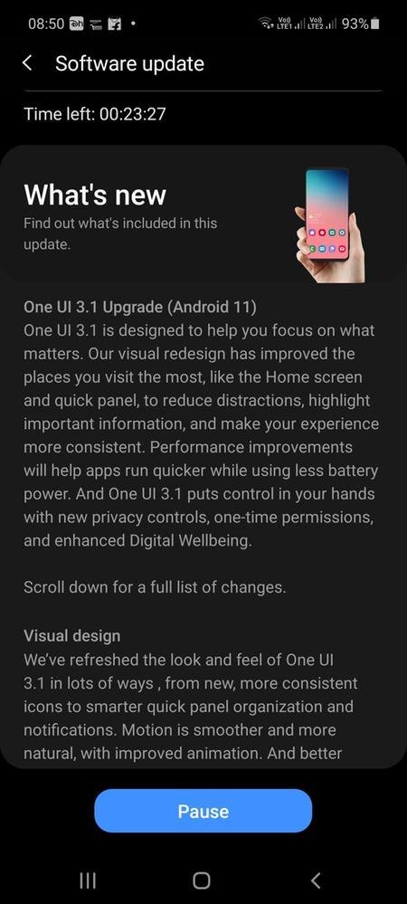 Galaxy M31s One UI 3.1 Update