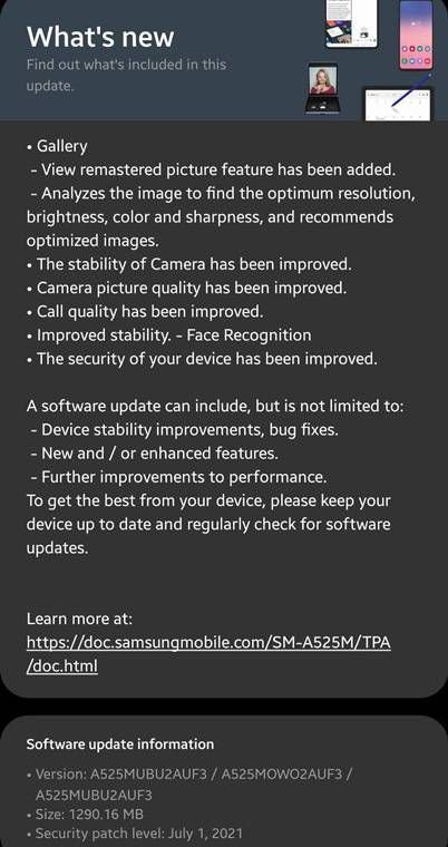 Galaxy A52 July Update