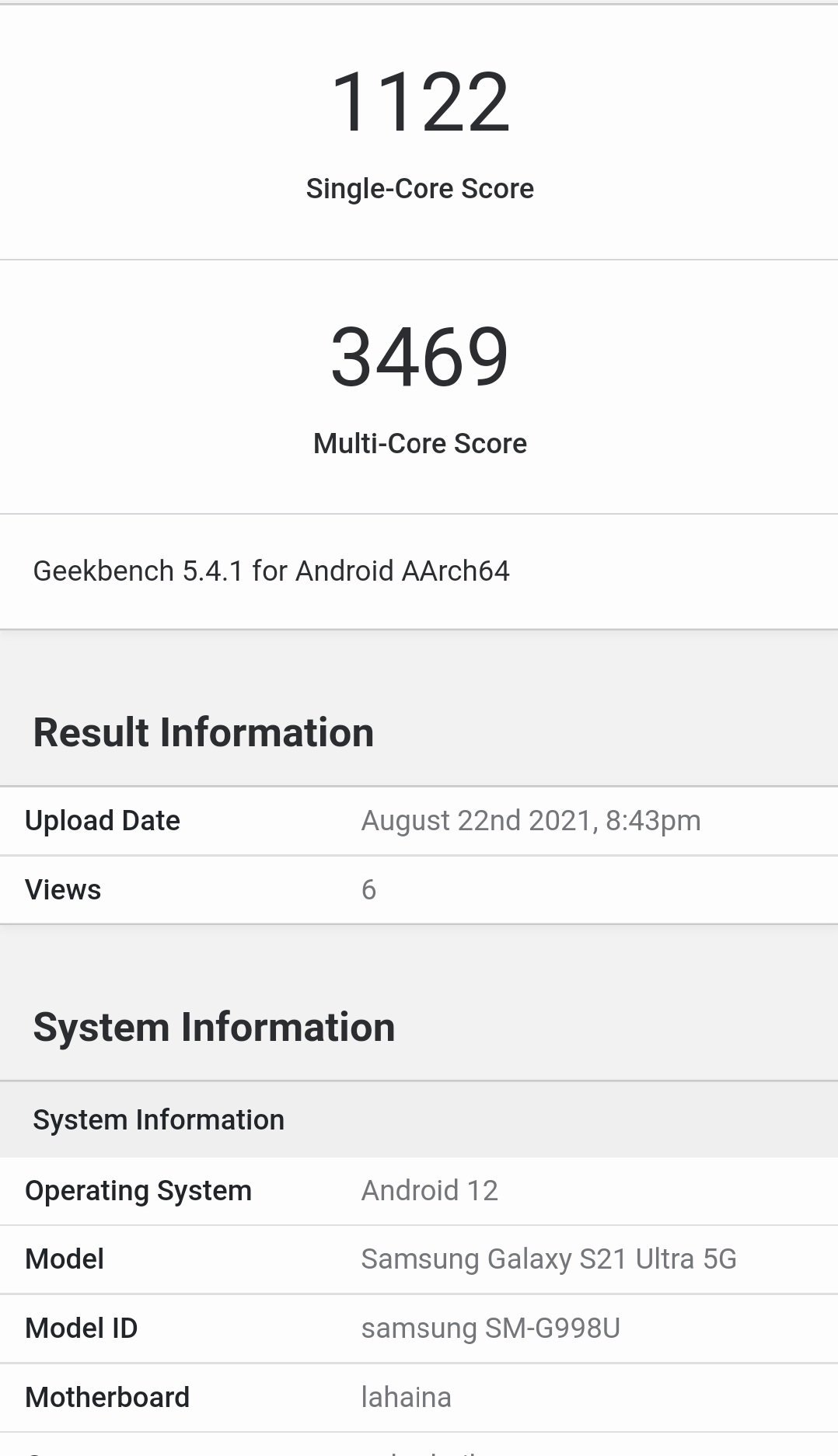 Galaxy S21 Ultra Geekbench Score