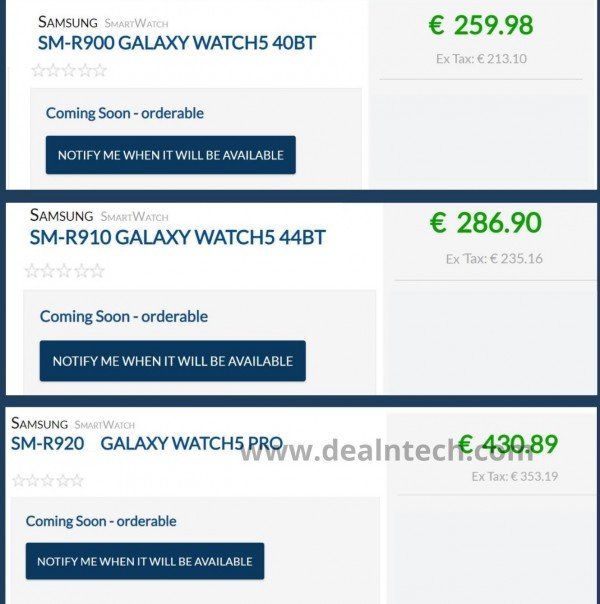 Galaxy Watch 5 Series Pricing