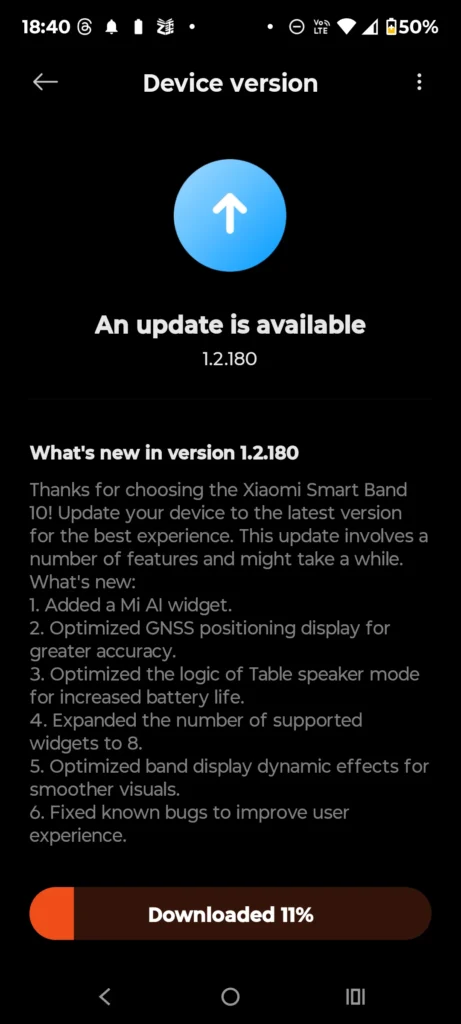 Mi Smart Band 10 Update