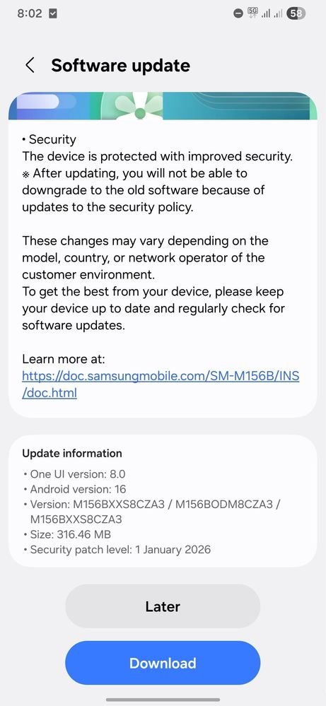 Galaxy M15 January Update