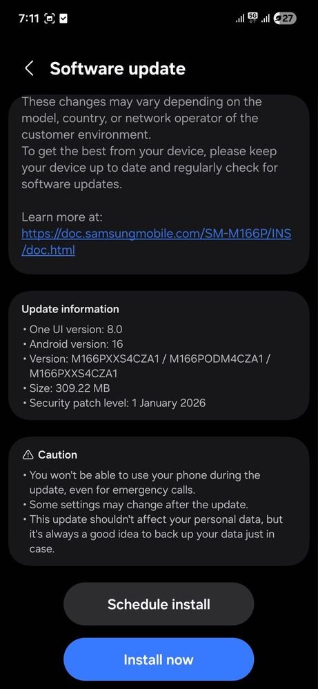 Galaxy M16 January Update