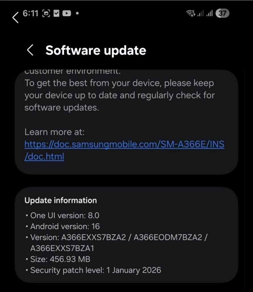 Galaxy A36 January Update