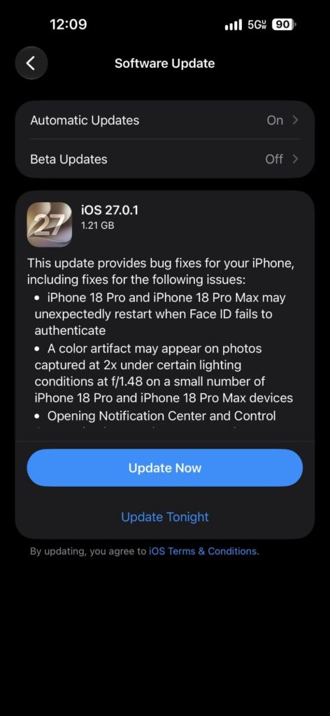 iOS 27.0.1 Update
